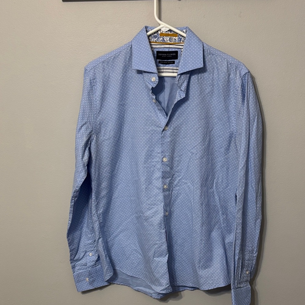 Denim & Flower Ricky Singh men’s Light Blue Dotted shirt